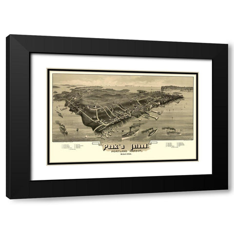Peaks Island Maine - Morris 1886  Black Modern Wood Framed Art Print with Double Matting by Morris