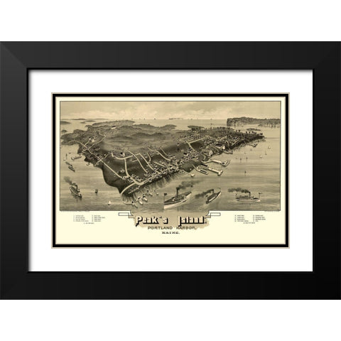 Peaks Island Maine - Morris 1886  Black Modern Wood Framed Art Print with Double Matting by Morris