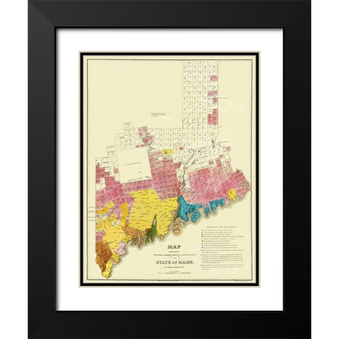 State of Maine Landowner  1st Edition- 1829 Black Modern Wood Framed Art Print with Double Matting by Greenleaf