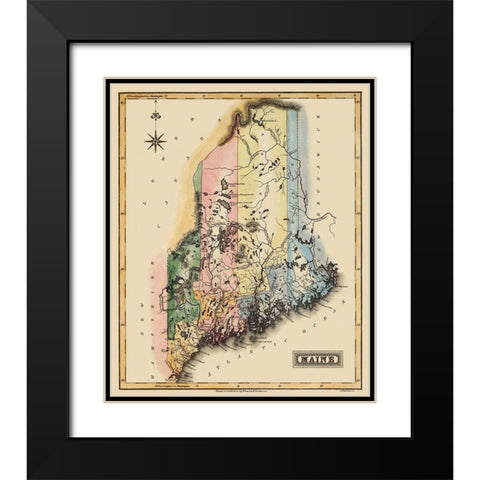 Maine - Lucas 1823 Black Modern Wood Framed Art Print with Double Matting by Lucas