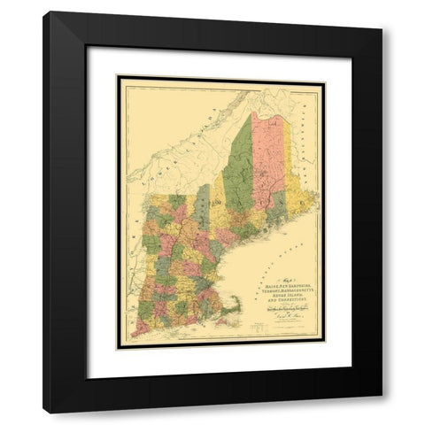 Maine and Surrounding States - Arrowsmith 1839 Black Modern Wood Framed Art Print with Double Matting by Arrowsmith