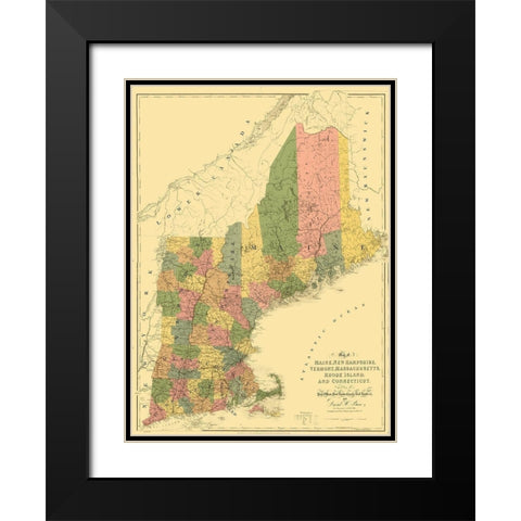 Maine and Surrounding States - Arrowsmith 1839 Black Modern Wood Framed Art Print with Double Matting by Arrowsmith
