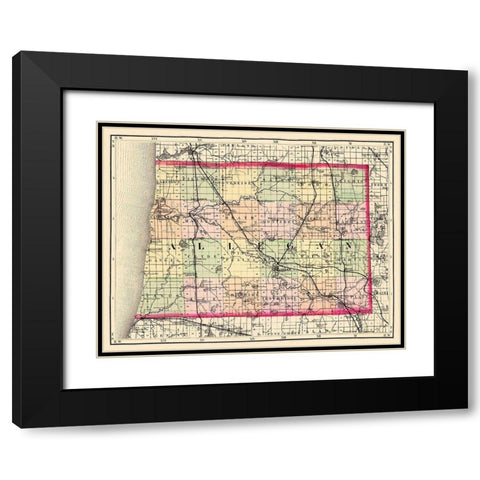 Allegan Michigan - Walling 1873 Black Modern Wood Framed Art Print with Double Matting by Walling