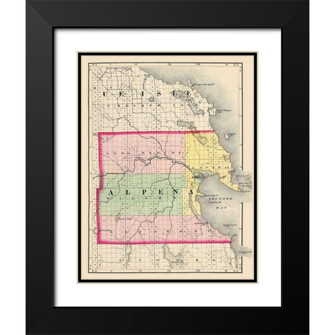 Alpena Michigan - Walling 1873 Black Modern Wood Framed Art Print with Double Matting by Walling