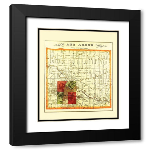 Ann Arbor Michigan Landowner - Everts 1874 Black Modern Wood Framed Art Print with Double Matting by Everts