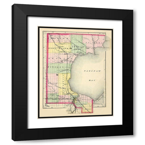 Bay Michigan - Walling 1873 Black Modern Wood Framed Art Print with Double Matting by Walling