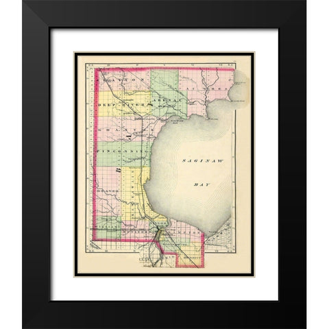 Bay Michigan - Walling 1873 Black Modern Wood Framed Art Print with Double Matting by Walling