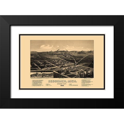 Bessemer Michigan - Beck 1886  Black Modern Wood Framed Art Print with Double Matting by Beck