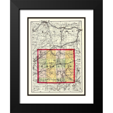 Branch Michigan - Walling 1873 Black Modern Wood Framed Art Print with Double Matting by Walling