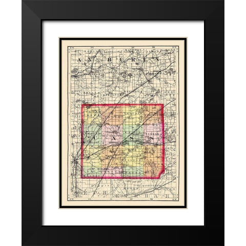 Cass Michigan - Walling 1873 Black Modern Wood Framed Art Print with Double Matting by Walling