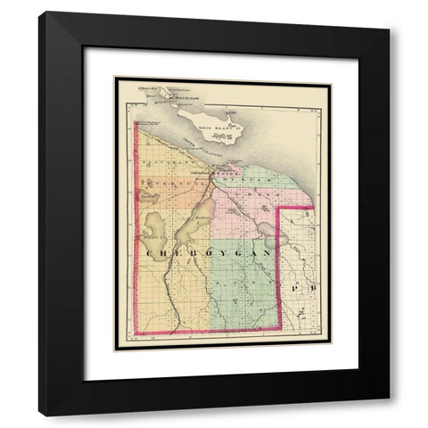 Cheboygan Michigan - Walling 1873 Black Modern Wood Framed Art Print with Double Matting by Walling