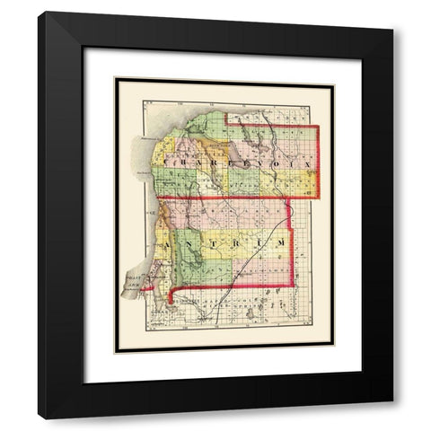 Charlevoix  Antrim Michigan - Walling 1873 Black Modern Wood Framed Art Print with Double Matting by Walling