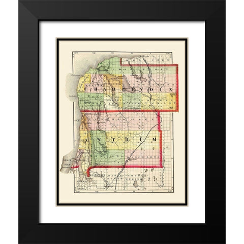 Charlevoix  Antrim Michigan - Walling 1873 Black Modern Wood Framed Art Print with Double Matting by Walling