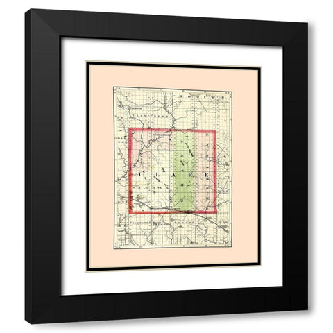 Clare Michigan - Walling 1873 Black Modern Wood Framed Art Print with Double Matting by Walling