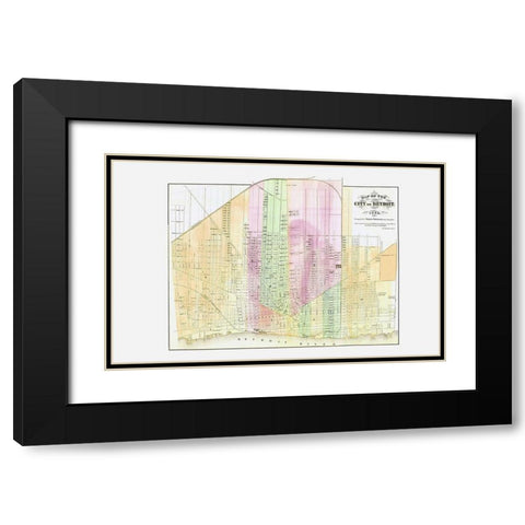 Detroit Michigan Plat - Calvert 1873 Black Modern Wood Framed Art Print with Double Matting by Calvert
