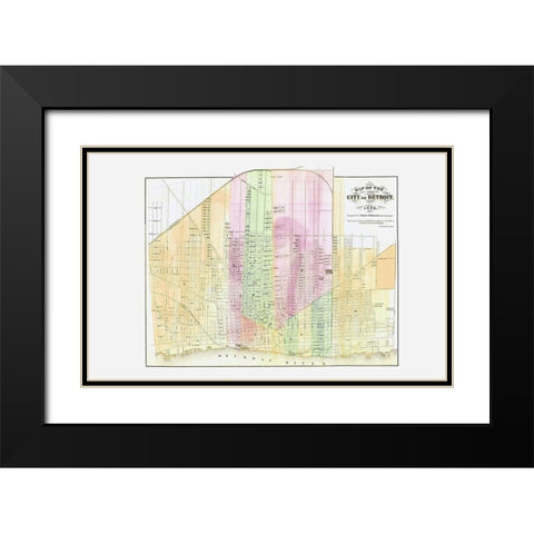 Detroit Michigan Plat - Calvert 1873 Black Modern Wood Framed Art Print with Double Matting by Calvert