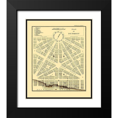 Detroit, Plan Michigan Plan - Bowen 1807 Black Modern Wood Framed Art Print with Double Matting by Bowen