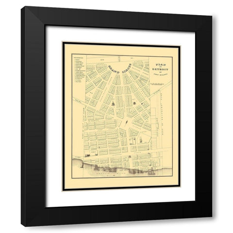 Detroit Michigan Plan - Mullet 1830 Black Modern Wood Framed Art Print with Double Matting by Mullet