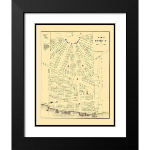 Detroit Michigan Plan - Mullet 1830 Black Modern Wood Framed Art Print with Double Matting by Mullet