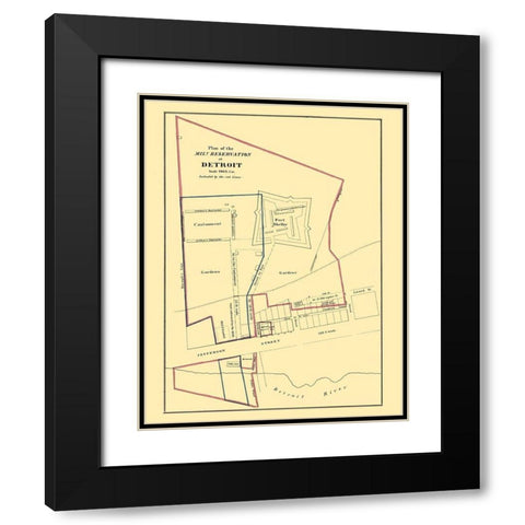 Detroit Michigan Military Reservation Plan 1860 Black Modern Wood Framed Art Print with Double Matting by Bowen