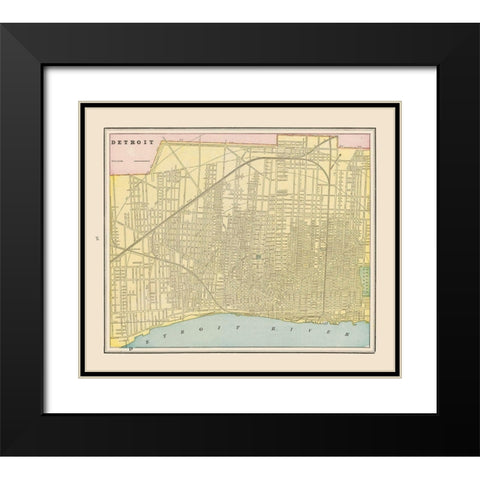 Detroit  Michigan - Cram 1892 Black Modern Wood Framed Art Print with Double Matting by Cram