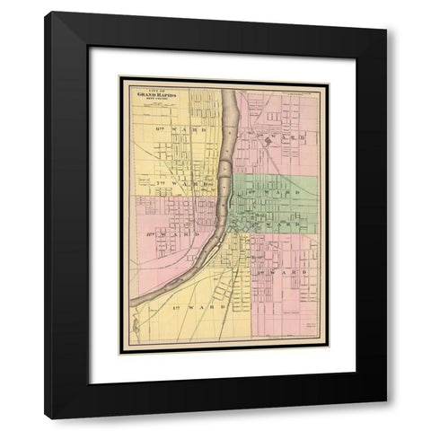 Grand Rapids Michigan -Tinkham 1873 Black Modern Wood Framed Art Print with Double Matting by Tinkham
