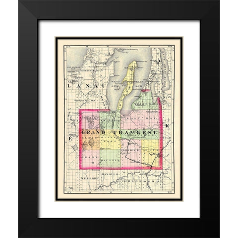 Grand Traverse Michigan - Walling 1873 Black Modern Wood Framed Art Print with Double Matting by Walling