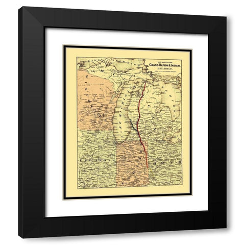 Grand Rapids and Indiana Railroad - Colton 1871 Black Modern Wood Framed Art Print with Double Matting by Colton