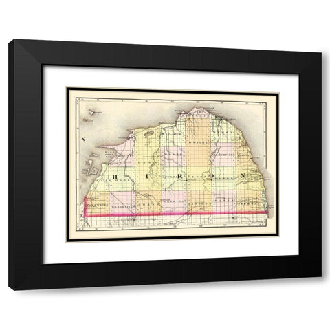 Huron Michigan - Walling 1873 Black Modern Wood Framed Art Print with Double Matting by Walling
