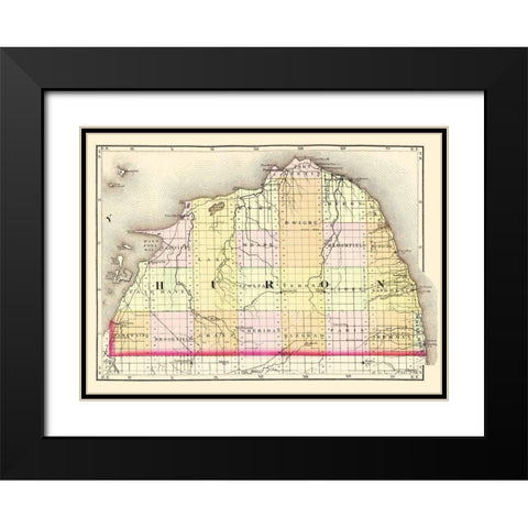 Huron Michigan - Walling 1873 Black Modern Wood Framed Art Print with Double Matting by Walling