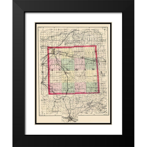 Ingham Michigan - Walling 1873 Black Modern Wood Framed Art Print with Double Matting by Walling
