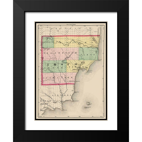 Iosco Michigan - Walling 1873 Black Modern Wood Framed Art Print with Double Matting by Walling