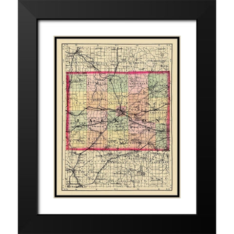 Jackson Michigan - Walling 1873 Black Modern Wood Framed Art Print with Double Matting by Walling
