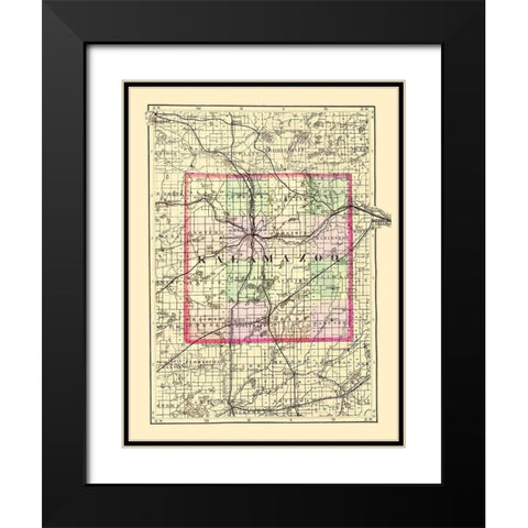 Kalamazoo Michigan - Walling 1873 Black Modern Wood Framed Art Print with Double Matting by Walling