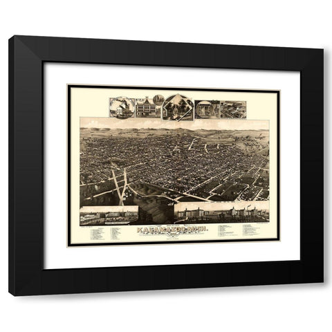 Kalamazoo Michigan - Wellge 1883  Black Modern Wood Framed Art Print with Double Matting by Wellge