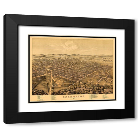 Kalamazoo Michigan - Stoner 1874  Black Modern Wood Framed Art Print with Double Matting by Stoner