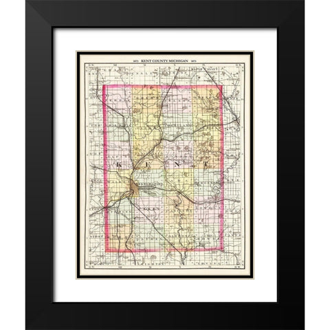 Kent Michigan - Walling 1873 Black Modern Wood Framed Art Print with Double Matting by Walling