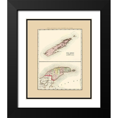 Keweenaw  Isle Royale Michigan - Walling 1873 Black Modern Wood Framed Art Print with Double Matting by Walling