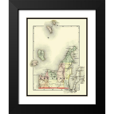 Leelanau Michigan - Walling 1873 Black Modern Wood Framed Art Print with Double Matting by Walling