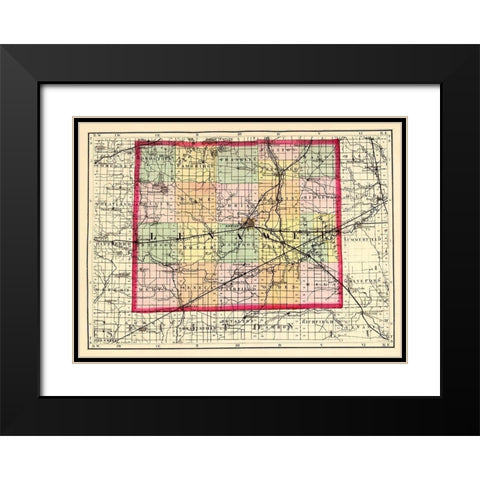 Lenawee Michigan - Walling 1873 Black Modern Wood Framed Art Print with Double Matting by Walling