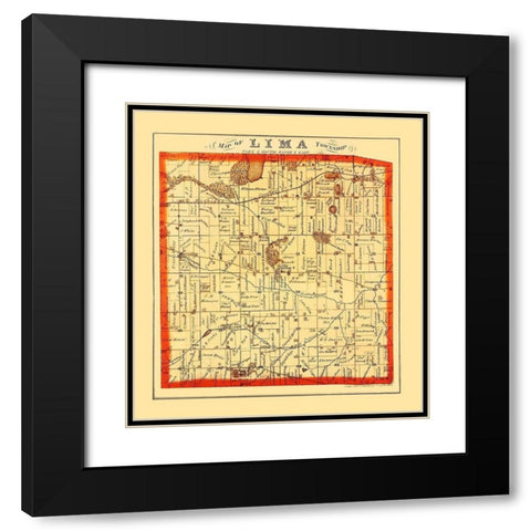 Lima Michigan Landowner - Everts 1874 Black Modern Wood Framed Art Print with Double Matting by Everts