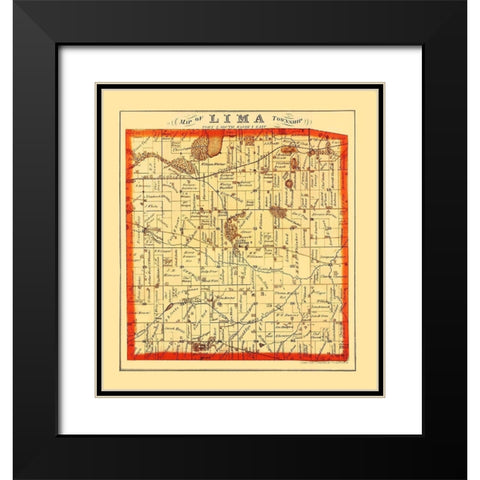 Lima Michigan Landowner - Everts 1874 Black Modern Wood Framed Art Print with Double Matting by Everts