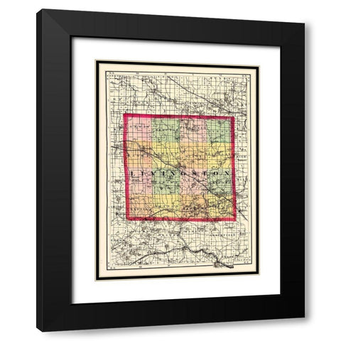 Livingston Michigan - Walling 1873 Black Modern Wood Framed Art Print with Double Matting by Walling