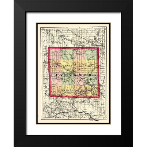 Livingston Michigan - Walling 1873 Black Modern Wood Framed Art Print with Double Matting by Walling