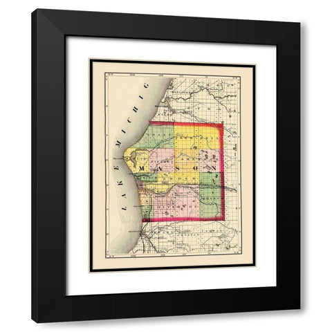 Mason Michigan - Walling 1873 Black Modern Wood Framed Art Print with Double Matting by Walling
