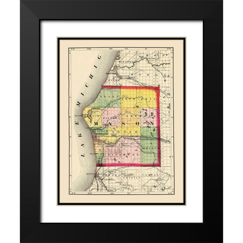 Mason Michigan - Walling 1873 Black Modern Wood Framed Art Print with Double Matting by Walling