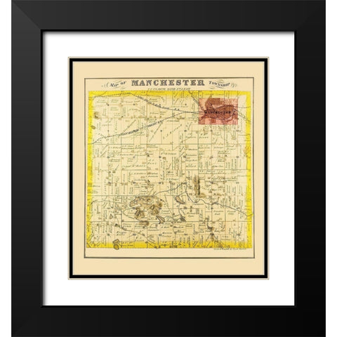 Manchester Michigan Landowner - Everts 1874 Black Modern Wood Framed Art Print with Double Matting by Everts