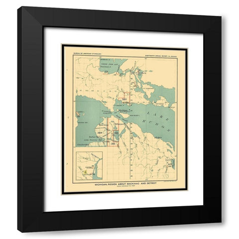 Michigan - Mackinac Detroit - Hoen 1896 Black Modern Wood Framed Art Print with Double Matting by Hoen
