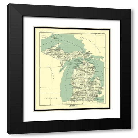 Michigan - Hoen 1896 Black Modern Wood Framed Art Print with Double Matting by Hoen