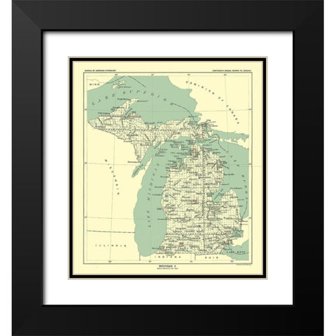 Michigan - Hoen 1896 Black Modern Wood Framed Art Print with Double Matting by Hoen